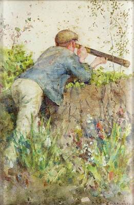Us State Map Designs - Man Looking through a Telescope by Henry Scott Tuke