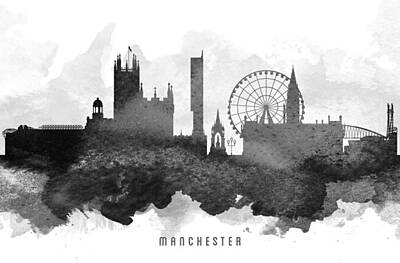 Skylines Paintings - Manchester Cityscape 11 by Aged Pixel