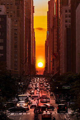 City Scenes Royalty Free Images - Manhattanhenge in New York City Royalty-Free Image by Mihai Andritoiu