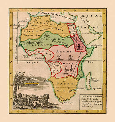 Animal Portraits - Map Of Africa 1764 by Andrew Fare
