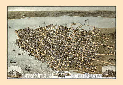 Food And Beverage Signs - Map Of Charleston 1872 by Andrew Fare