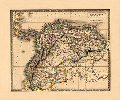 Royalty-Free and Rights-Managed Images - Map Of Colombia 1828 by Andrew Fare