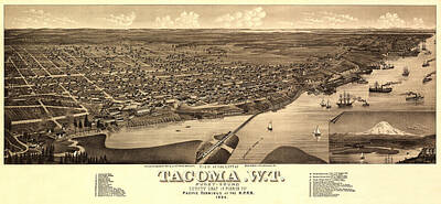 Vintage Neon Signs - Map Of Tacoma 1884 by Andrew Fare