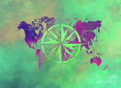 Royalty-Free and Rights-Managed Images - Map Of The World Wind Rose 3 by Justyna Jaszke JBJart