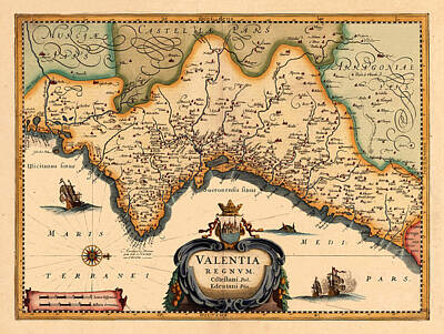 Go For Gold Rights Managed Images - Map Of Valencia 1634 Royalty-Free Image by Andrew Fare