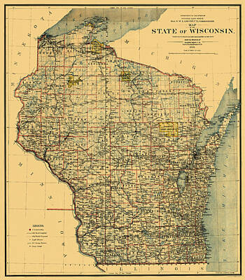 Cargo Boats Rights Managed Images - Map Of Wisconsin 1896 Royalty-Free Image by Andrew Fare