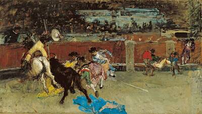 Irish Flags And Maps - Mariano Fortuny Marsal,  Bullfight. Wounded Picador c. 1867 by Mariano Fortuny Marsal