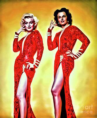 Actors Royalty-Free and Rights-Managed Images - Marilyn Monroe and Jane Russell, Digital Art by Mary Bassett by Esoterica Art Agency