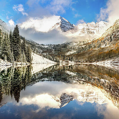 The Champagne Collection - Maroon Bells at Sunrise - Aspen Colorado 1x1 by Gregory Ballos