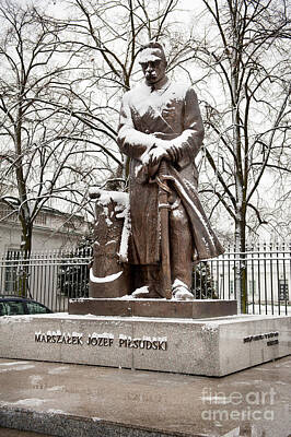 Science Collection Rights Managed Images - Marshal Pilsudski statue in snow Royalty-Free Image by Arletta Cwalina