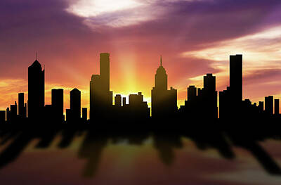 Wine Cellar Paintings Royalty Free Images - Melbourne Skyline Sunset AUME22 Royalty-Free Image by Aged Pixel