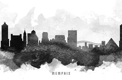 Skylines Paintings - Memphis Cityscape 11 by Aged Pixel