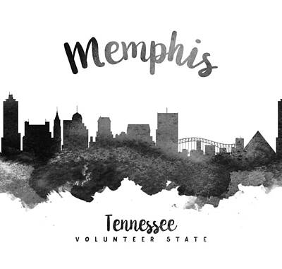 Skylines Paintings - Memphis Tennessee Skyline 18 by Aged Pixel