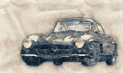 Sports Mixed Media - Mercedes-Benz 300 SL 1 - Grand Tourer - Roadster - Automotive Art - Car Posters by Studio Grafiikka