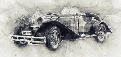 Transportation Royalty-Free and Rights-Managed Images - Mercedes-Benz SSK - 1928 - Automotive Art - Car Posters by Studio Grafiikka