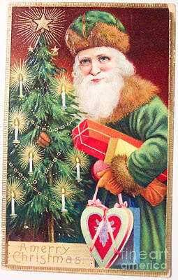 Vintage Stamps - Merry Christmas Santa delivers gifts vintage card by Vintage Collectables