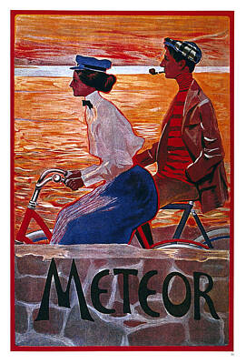 Transportation Royalty-Free and Rights-Managed Images - Meteor Cycles - Bicycle - Vintage Advertising Poster by Studio Grafiikka