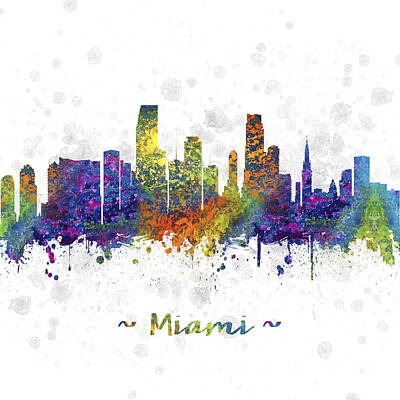 Skylines Digital Art - Miami Florida Skyline Color 03SQ by Aged Pixel