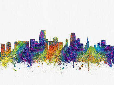 Skylines Digital Art - Miami Florida skyline color03 by Aged Pixel
