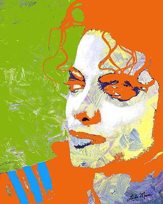 Musician Digital Art - Michael Jackson green and orange by Linda Mears