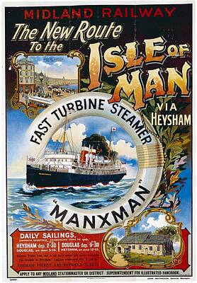 Transportation Mixed Media - Midland Railway - The New Route to the Isle of Man - Retro travel Poster - Vintage Poster by Studio Grafiikka
