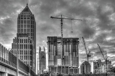 Black And White Rock And Roll Photographs - Midtown Atlanta Cranes Sunrise Construction Art by Reid Callaway