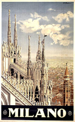 City Scenes Mixed Media Rights Managed Images - Milano Travel Poster - Milano Cathedral, Italy - Retro travel Poster - Vintage Poster Royalty-Free Image by Studio Grafiikka