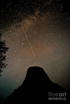 Valentines Day - Milky Way and Shooting Star Over Devils Tower by Bill Piacesi
