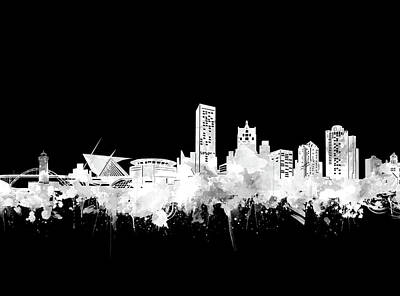 Abstract Skyline Digital Art - Milwaukee Skyline Black And White 2 by Bekim M