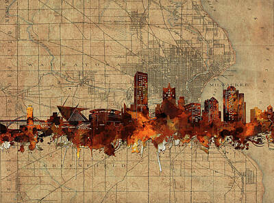 Best Sellers - City Scenes Digital Art - Milwaukee Skyline Vintage by Bekim M
