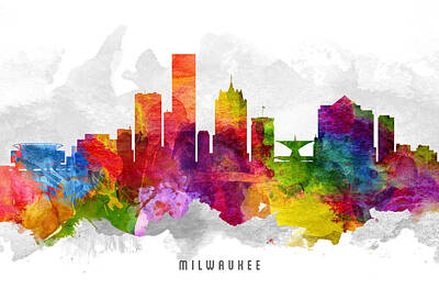 Skylines Paintings - Milwaukee Wisconsin Cityscape 13 by Aged Pixel