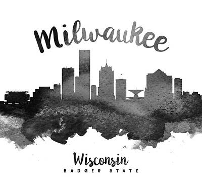 Skylines Paintings - Milwaukee Wisconsin Skyline 18 by Aged Pixel