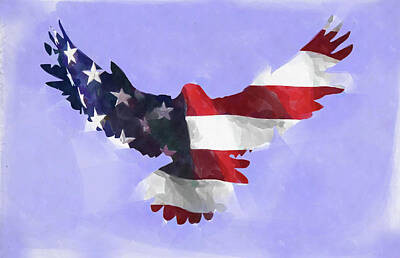 Birds Digital Art - Minimal Abstract Eagle With Flag Watercolor by Ricky Barnard