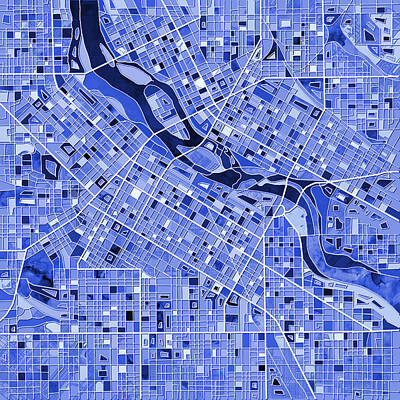 Pop Art - Minneapolis Map Blue by Bekim M