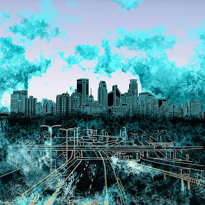 Best Sellers - Abstract Skyline Paintings - Minneapolis Skyline Abstract 3 by Bekim M