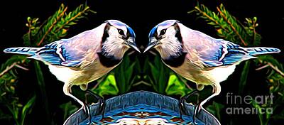 Roses Mixed Media - Mirrored Bird Series Blue Jays Expressionist Effect by Rose Santuci-Sofranko