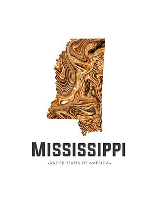Abstract Mixed Media - Mississippi Map Art Abstract in Brown by Studio Grafiikka