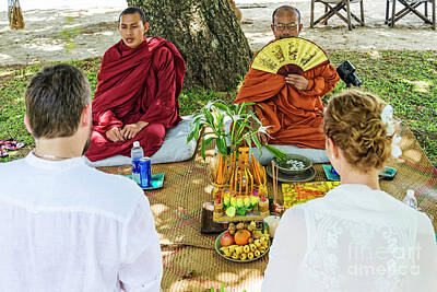 Animals And Earth Rights Managed Images - Monks Blessing Buddhist Wedding Ceremony In Cambodia Royalty-Free Image by JM Travel Photography