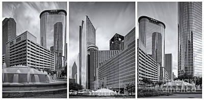 Curated Round Beach Towels Royalty Free Images - Monochrome Triptych of Downtown Houston buildings - Harris County Texas Royalty-Free Image by Silvio Ligutti