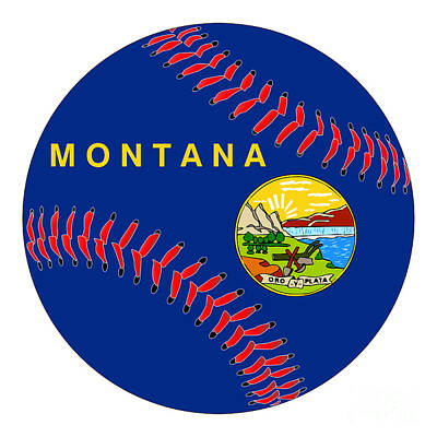 Baseball Digital Art - Montana Flag Baseball by Bigalbaloo Stock