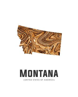Abstract Mixed Media - Montana Map Art Abstract in Brown by Studio Grafiikka