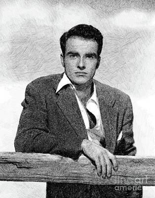 Celebrities Drawings - Montgomery Clift, Vintage Actor by JS by Esoterica Art Agency