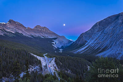 Polaroid Camera - Moon Over Icefields Parkway In Alberta by Alan Dyer