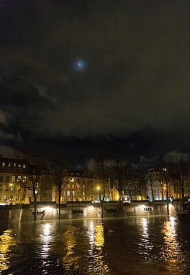 Vintage Buick Rights Managed Images - Moon over the Flooding Seine Royalty-Free Image by Alex Lapidus
