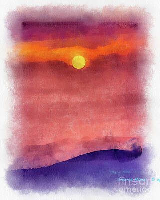 Charles-muhle Paintings - Moon Rise in aquarelle by Charles Muhle