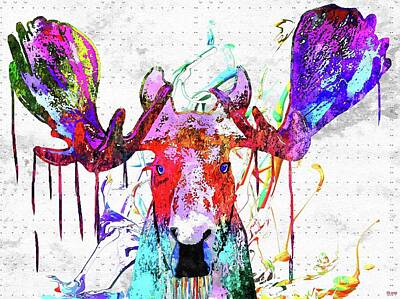 Mammals Mixed Media - Moose Colored by Daniel Janda