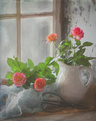 Roses Digital Art - Morning Gardening by Teresa Wilson