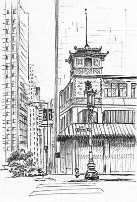 City Scenes Drawings - Morning in Chinatown by Masha Batkova
