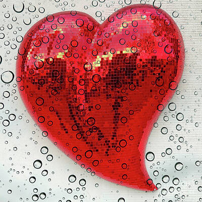 Abstract Male Faces Royalty Free Images - Mosaic Heart with Rain Drops Royalty-Free Image by Fitzroy Barrett