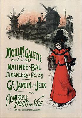 Animal Watercolors Juan Bosco - Moulin de la Galette - Windmill and Associated Business - Vintage Advertising Poster by Studio Grafiikka